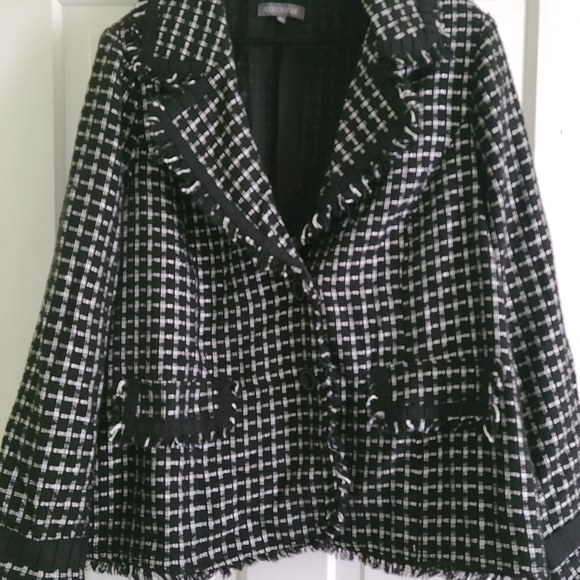 Addition Elle Jackets & Blazers - Fringed black and white checked light blazer